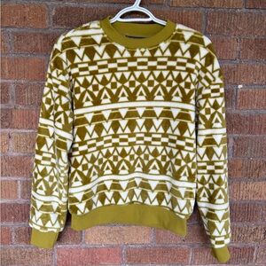 Eddie Bauer Women's Fleece Pullover Sweatshirt Avocado White Geometric Sz XS